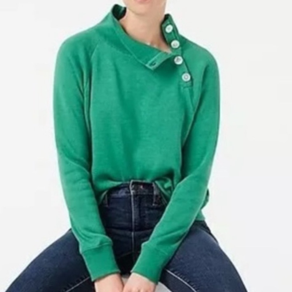 J. Crew Green Button-Detail Sweatshirt